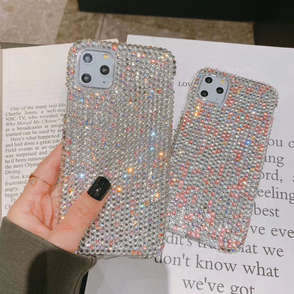 Acrylic rhinestone phone case back cover for iPhone in gradient pink solid colour finish