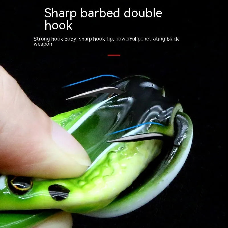 Bionic rubber frog fishing lure with double hooks in grass green colour