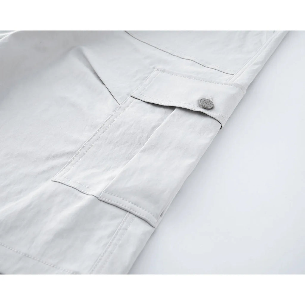 Men's Japanese-style retro loose casual shorts in polyester fibre, available in white, khaki, black, and gray