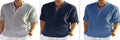 Men's casual long sleeve shirt in a cotton linen blend with a stand collar, shown in a solid colour.