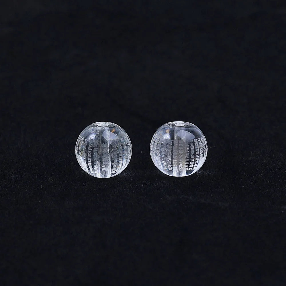 10mm glass prayer beads engraved with Heart Sutra text for Buddhist meditation
