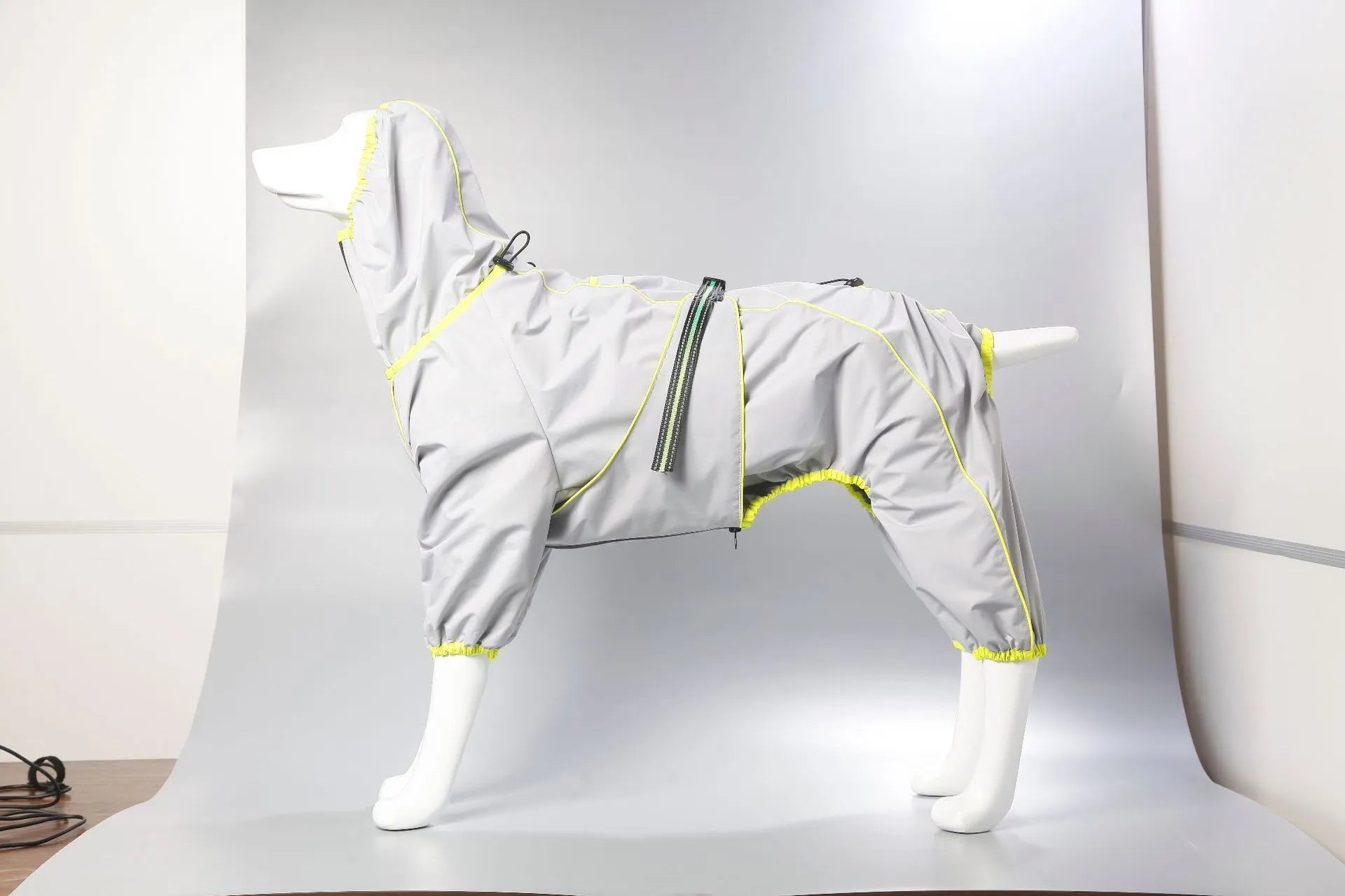 Dog wearing red cotton-padded shell jacket with sports style design