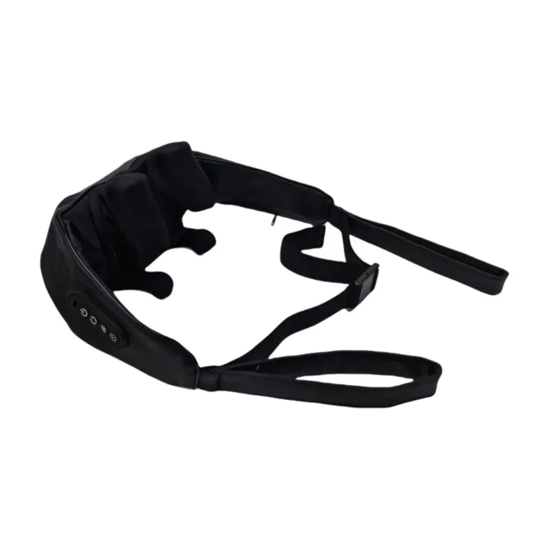 Black rechargeable neck and shoulder massager shawl with hot compress and two gears for cervical oblique and trapezius areas.