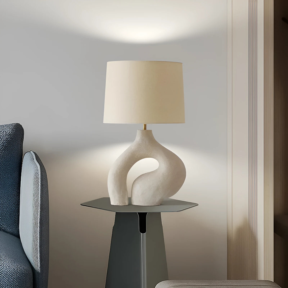 Modern minimalist Nordic table lamp with resin base, cloth cover and 30x45cm size for living room or bedside