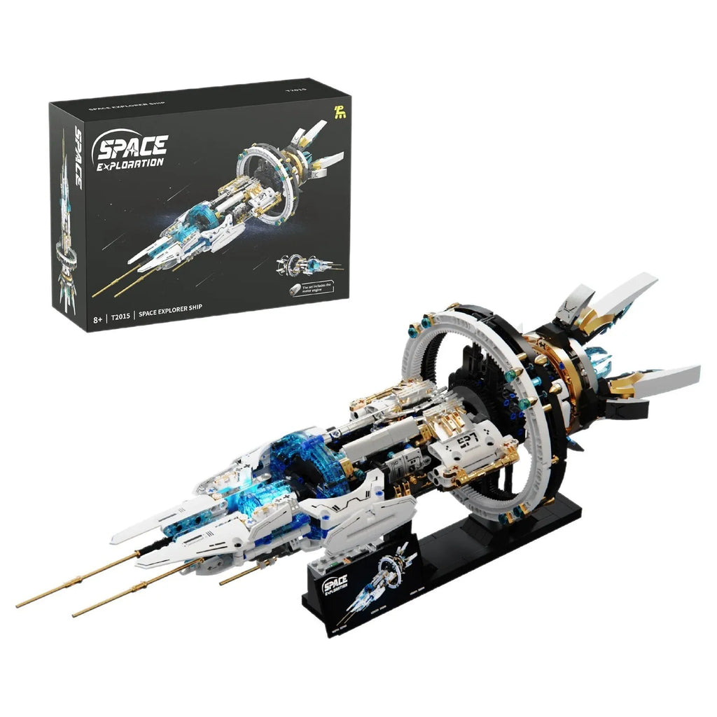 Space Explorer spacecraft small particle plastic building blocks set with flash light in colour box