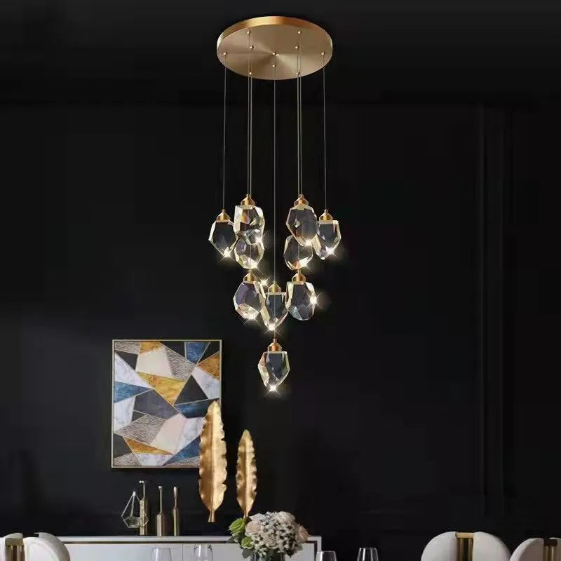 Duplex stair long crane crystal chandelier ceiling lamp with multiple crystal heads