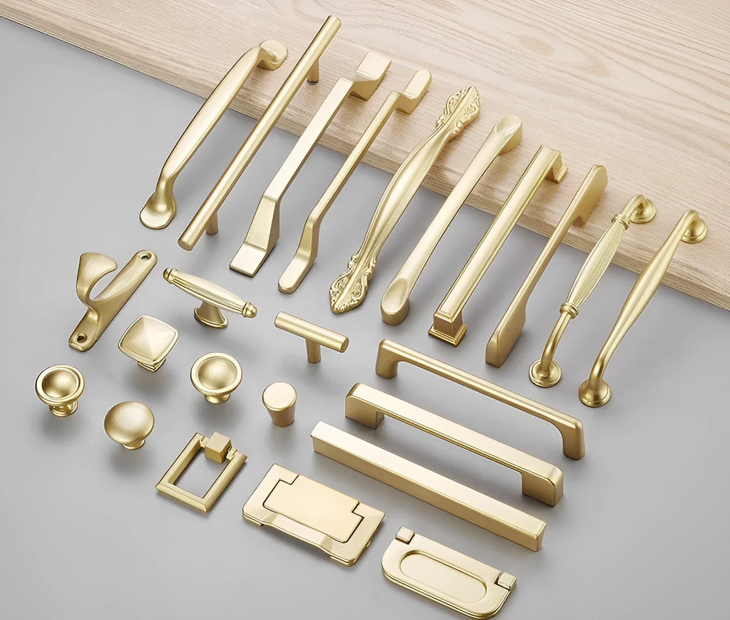 Modern matte gold T-shaped aluminium alloy cabinet handle with single hole mounting