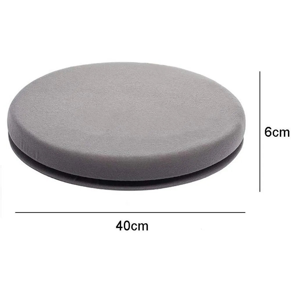 Car seat cushion with 360-degree rotating base on a short plush cloth cover.