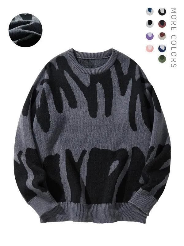 Men's casual knit sweater in green, loose-fit pullover with long sleeves, modal and rabbit hair blend