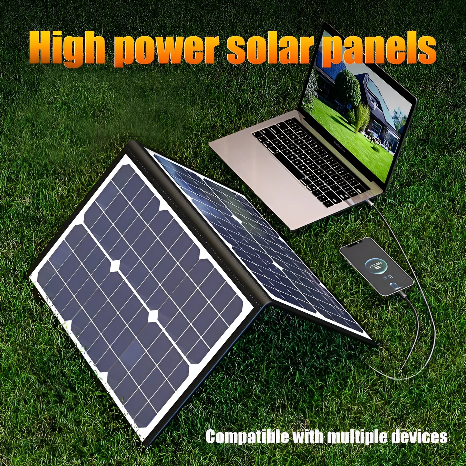 Black fabric folding bag containing a 40W single crystal solar panel, shown folded to its 42.5cm by 28.5cm size.