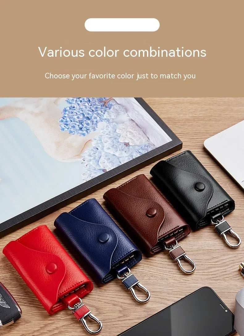 Genuine leather square vertical key and card holder in one of four colours with sequin details.
