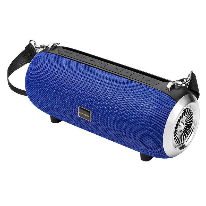 Square fabric and plastic portable Bluetooth speaker with retractable FM antenna and shoulder strap