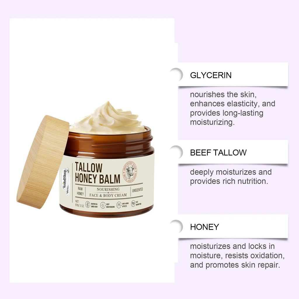 57g jar of tallow honey moisturising cream with sun protection ingredients for skin repair