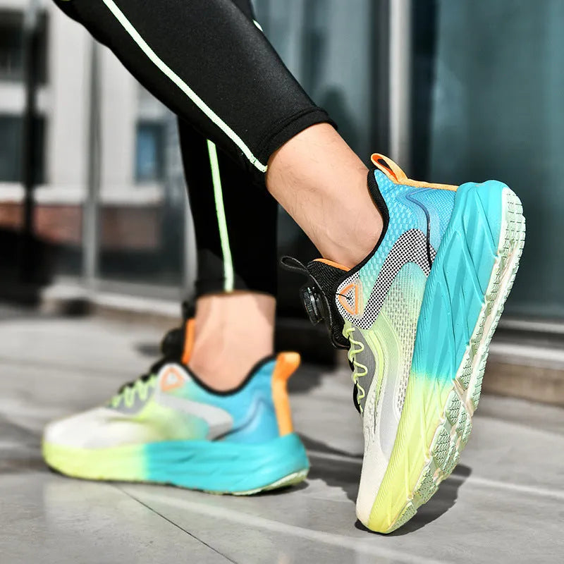 Mesh breathable sports shoes low top lace up for men women cushioned sole non slip white green black purple white orange