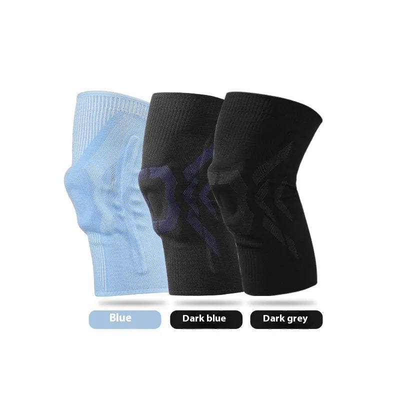Sports knee pad in black and grey, black and blue, or light blue, sizes S to XL for running and outdoor use