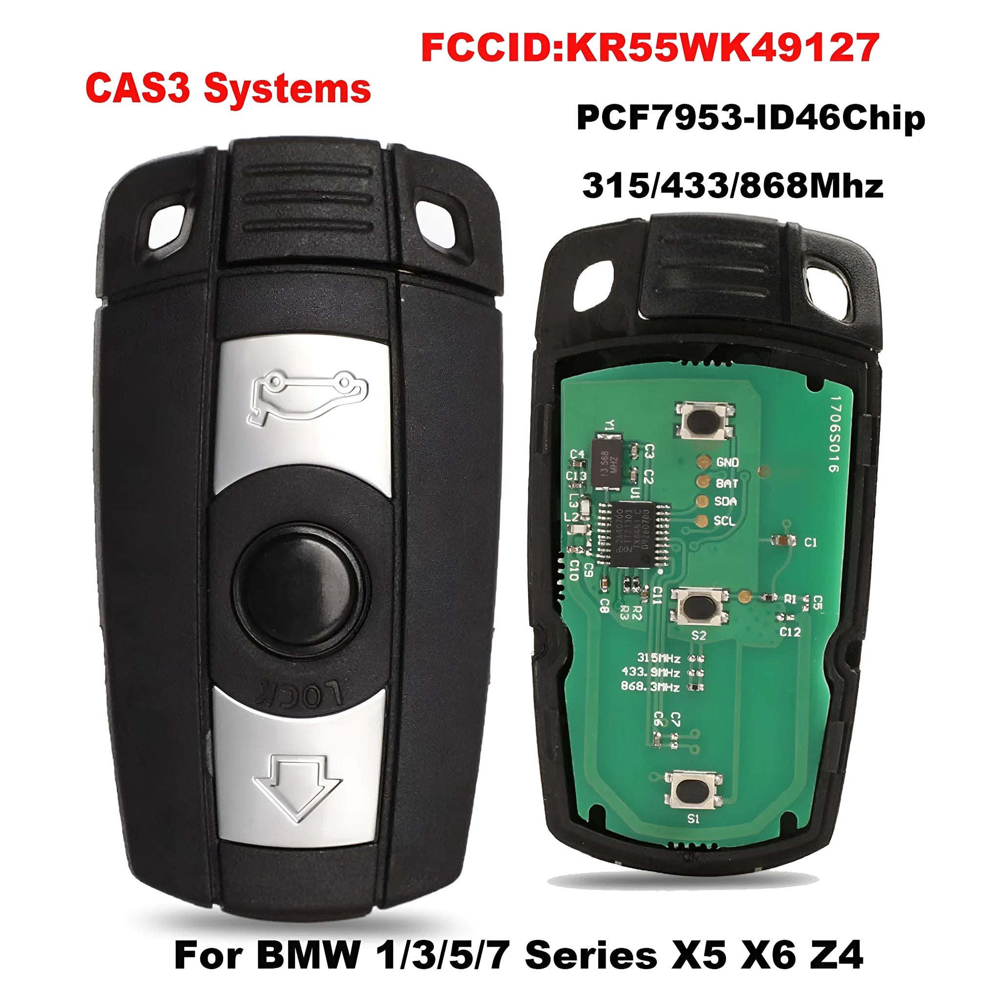 BMW CAS3 semi-intelligent remote car key with three buttons and metal/plastic construction