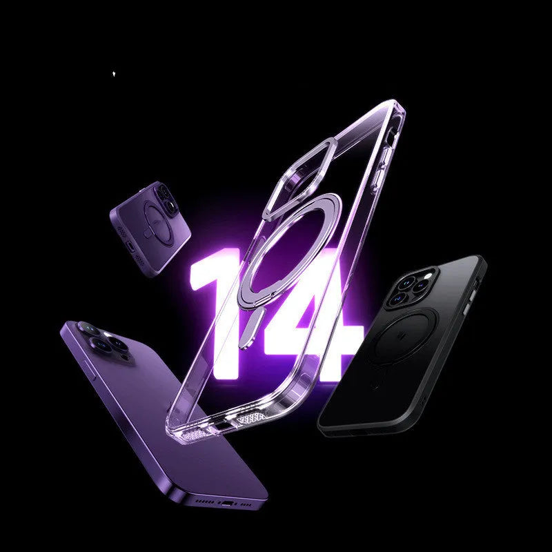 Transparent magnetic iPhone case with aluminium alloy bracket on iPhone 15 Pro