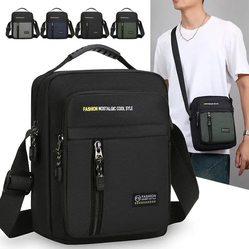 Men's nylon crossbody messenger bag with sewing thread detailing in four colour options