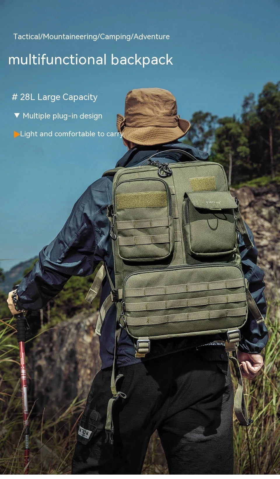 17-inch waterproof tactical backpack in Army Green colour with 20-35L capacity for outdoor sports