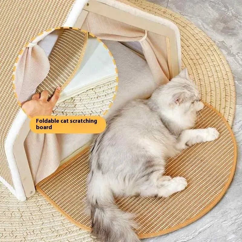 Large sisal cat tent with solid wood frame indoor cat scratch board house villa