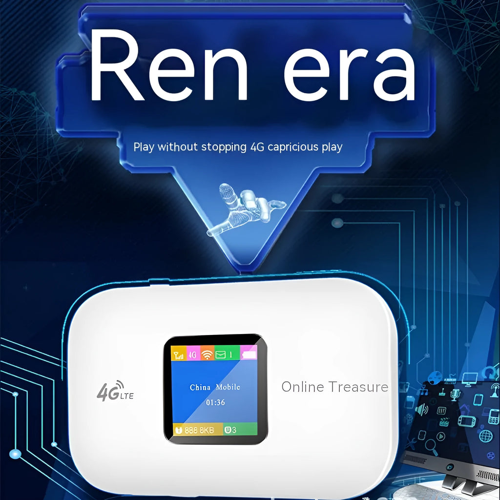 Beige 4G wireless router vehicle-mounted network card, portable Wi-Fi, 100x63.5x146mm, with battery and data cable