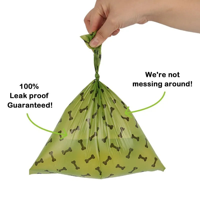 Degradable dog poop bags in army green with black bone print, 23x33cm size with EPI+HDPE material
