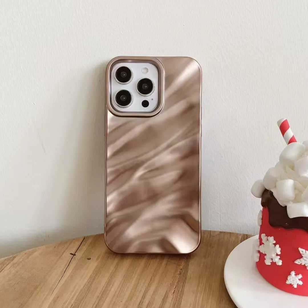 TPU soft solid colour wave pleated anti-fall phone case for iPhone, electroplated finish, multiple colours