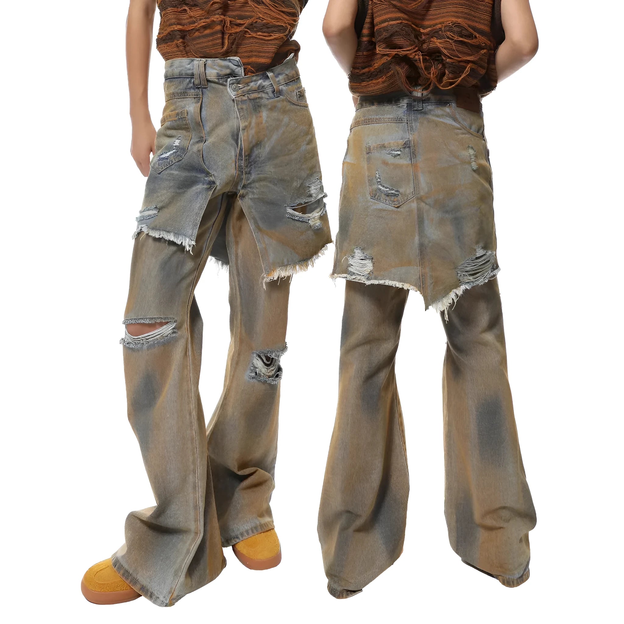 Women's loose bootcut jeans with high waist and street style design in denim fabric