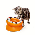 Orange or pink interactive cat slow feeder puzzle bowl with 15-degree tilt