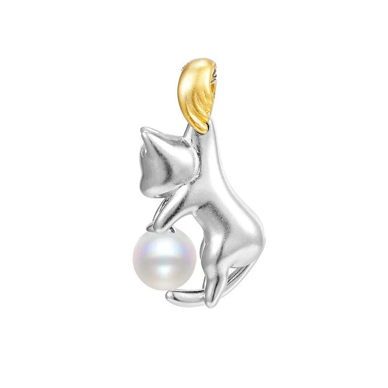 925 sterling silver clavicle necklace with electroplated cat charm in four configuration variations