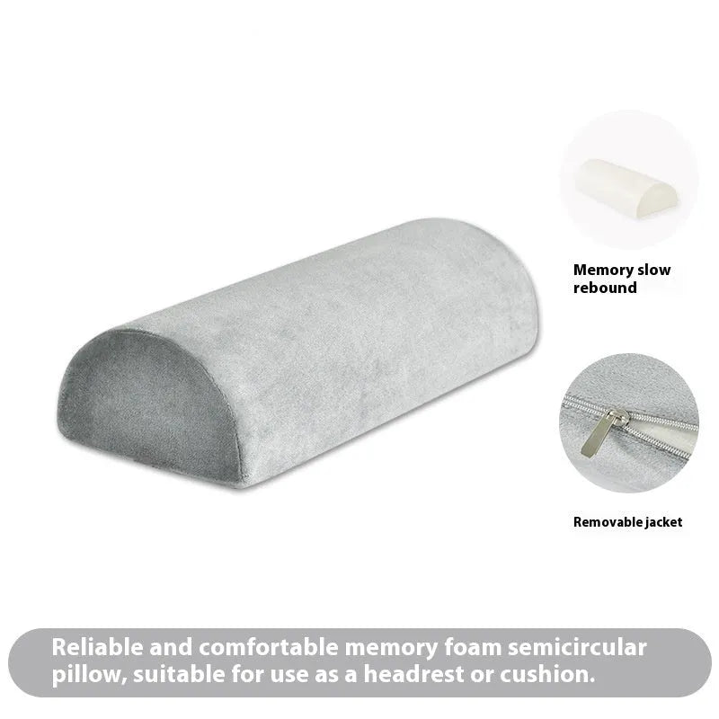 Gray crystal velvet half cylinder foot pillow with memory foam filler, 42x18x10cm, on floor under desk
