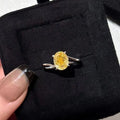 Women's yellow rock sugar crystal ring in copper with Seiko treatment showing band and distinctive colour design
