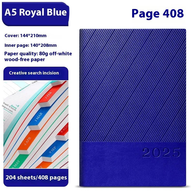 Executive leather notepad open showing 80g paper with striped PU cover in professional colour
