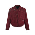 Red men's loose-fit quilted jacket with lapel collar and decorative pin flocking detail.