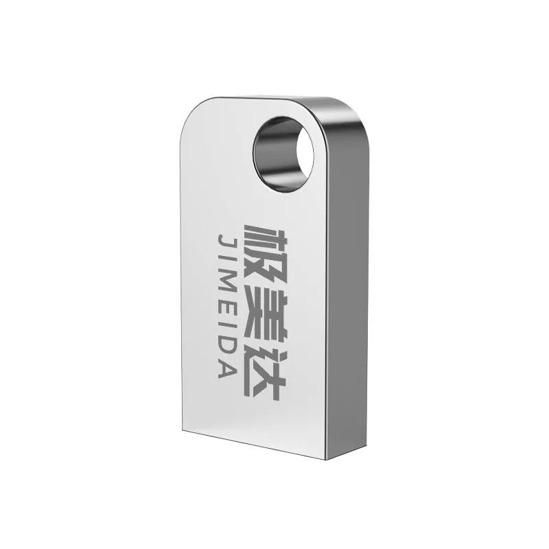 Compact silver alloy car USB 2.0 flash drive with metal shell and waterproof construction.