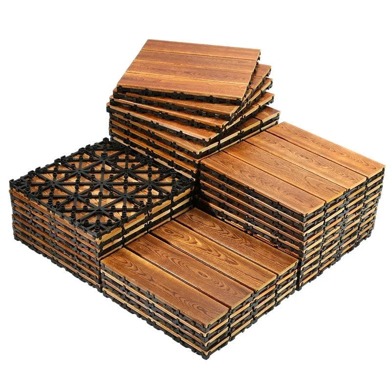 Four square pine wood floor tiles with a brushed texture, each measuring 30x30cm.