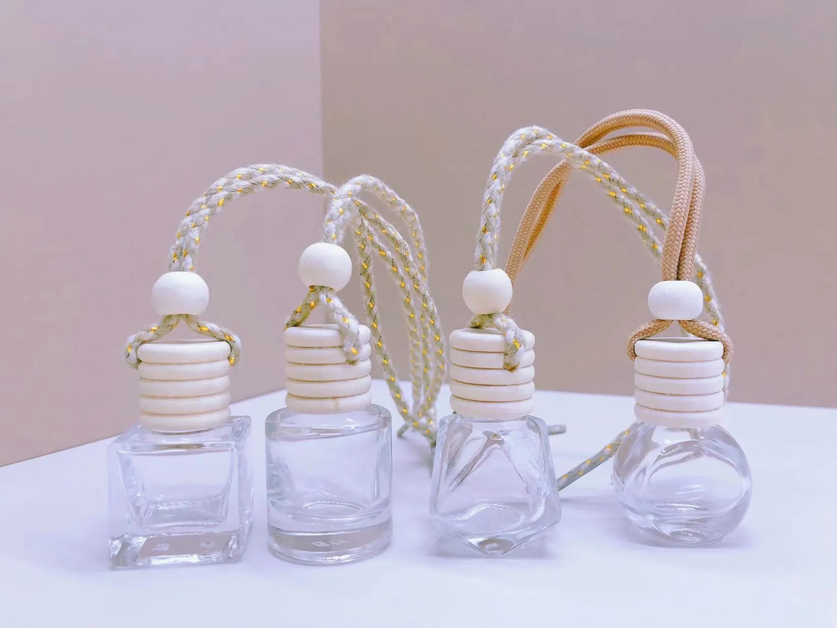 Car perfume pendant fragrance in glass bottle with cylinder, diamond, flat drum and square style options