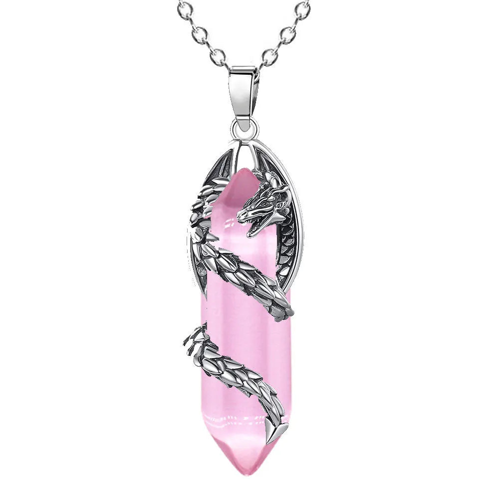 Fashion crystal flying dragon pendant necklace in amethyst colour with polished finish on a chain