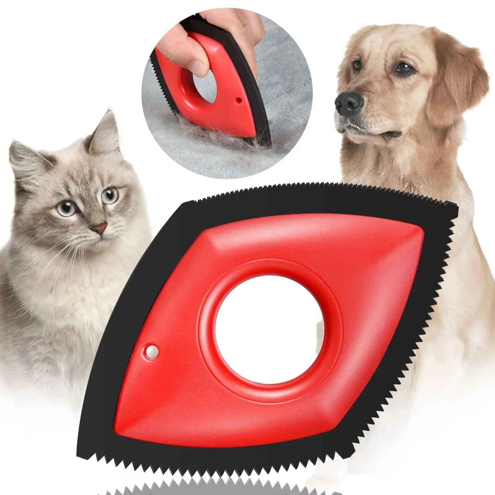 Silicone pet hair remover brush tool for carpet sofa and car seat cleaning in red, green, or black.