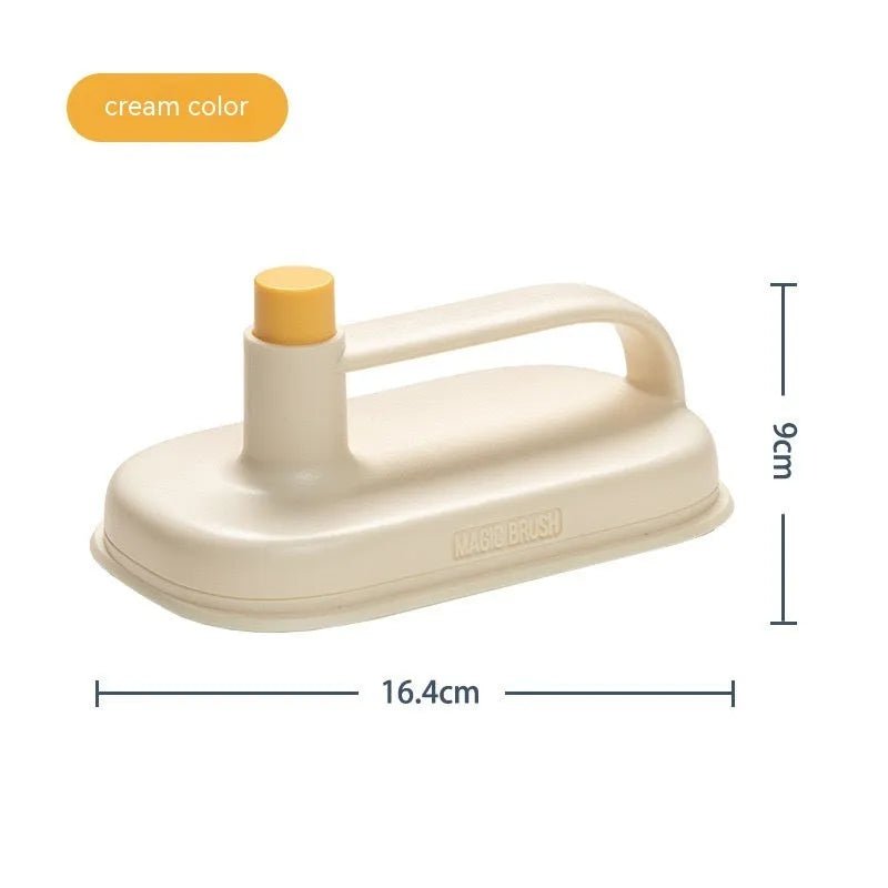 Magic Brush cleaning tool with disposable white rag heads for bathroom tile and glass cleaning.