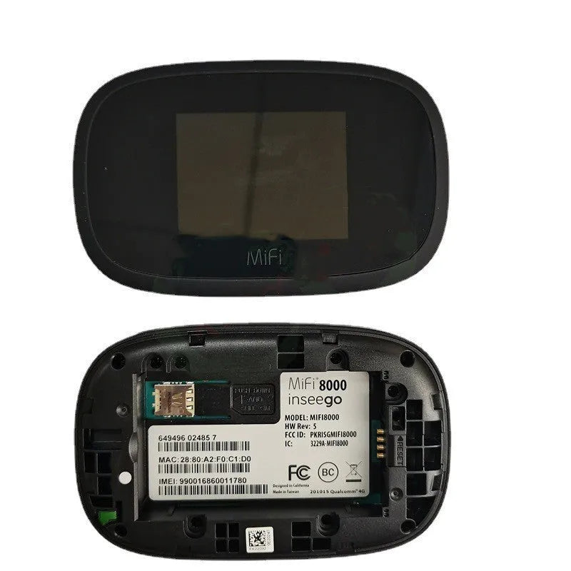 Black mifi8000 portable 4G wireless router with compact design on a table