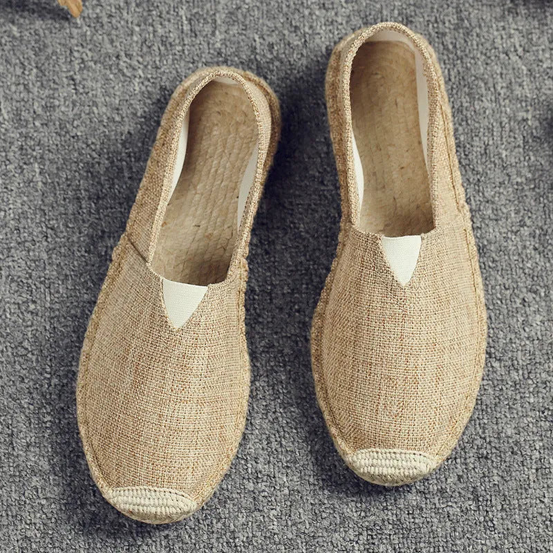 Men's canvas shoes in black, round toe casual slip-on style with breathable fabric