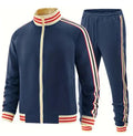 Turtleneck zipper cardigan trousers suit in polyester fabric with street style design