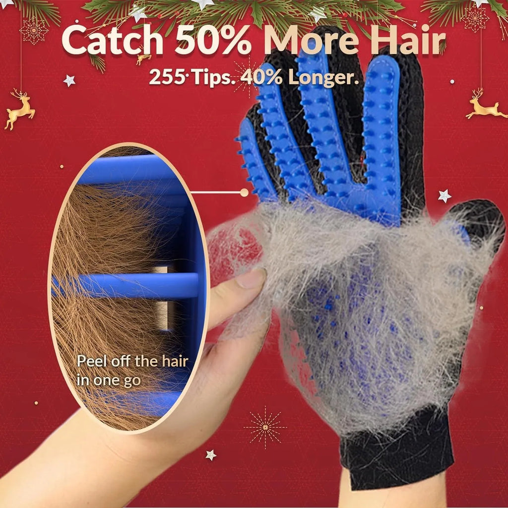 Blue pet grooming gloves with silicone grooming tips for dogs and cats