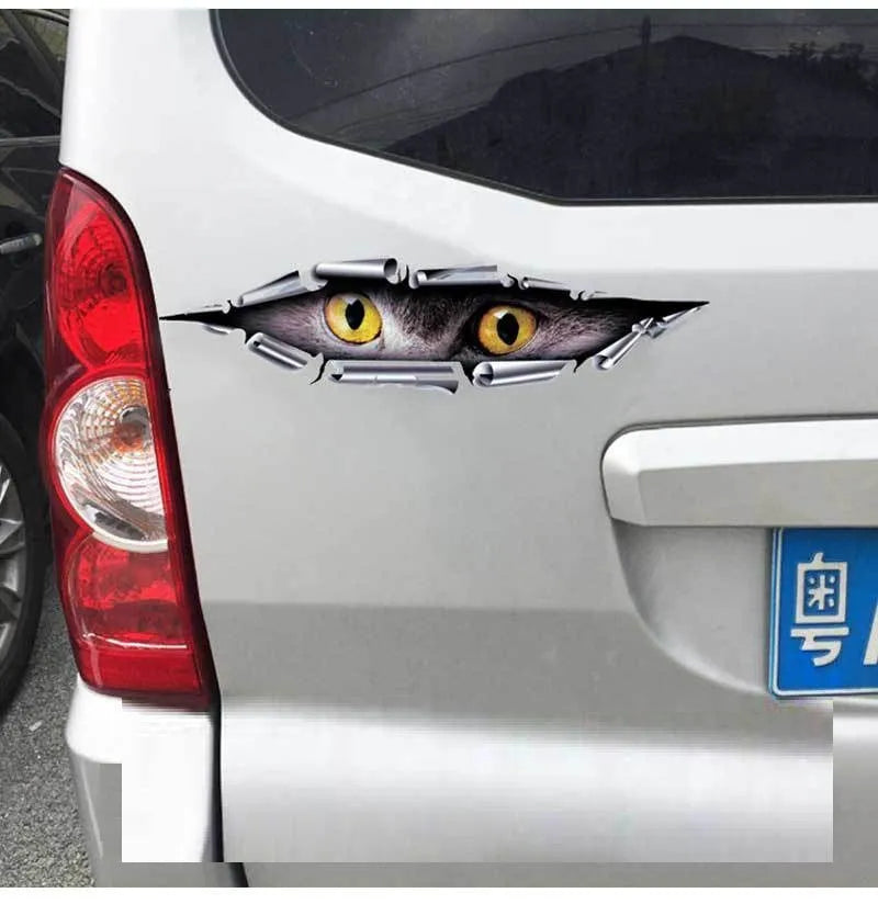 3D Tiger Eye pattern car bumper sticker measuring 35cm long on vehicle door
