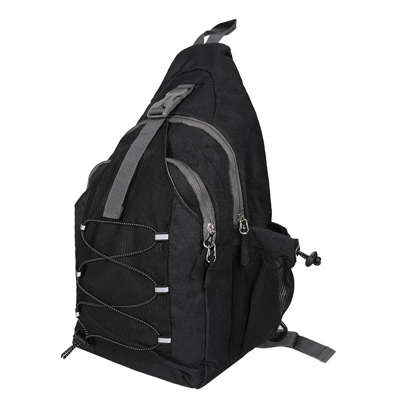 Oxford cloth chest bag for adults in crossbody style, foldable large capacity with open pocket, grey colour option