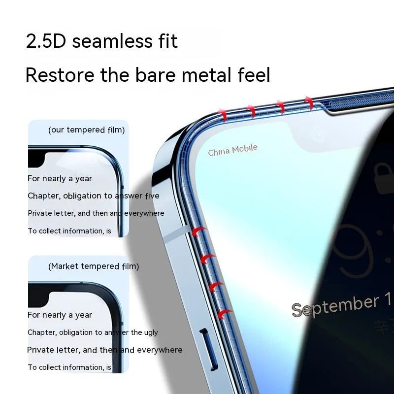 Black bare mold privacy tempered glass screen protector for iPhone models 13 14 15 series