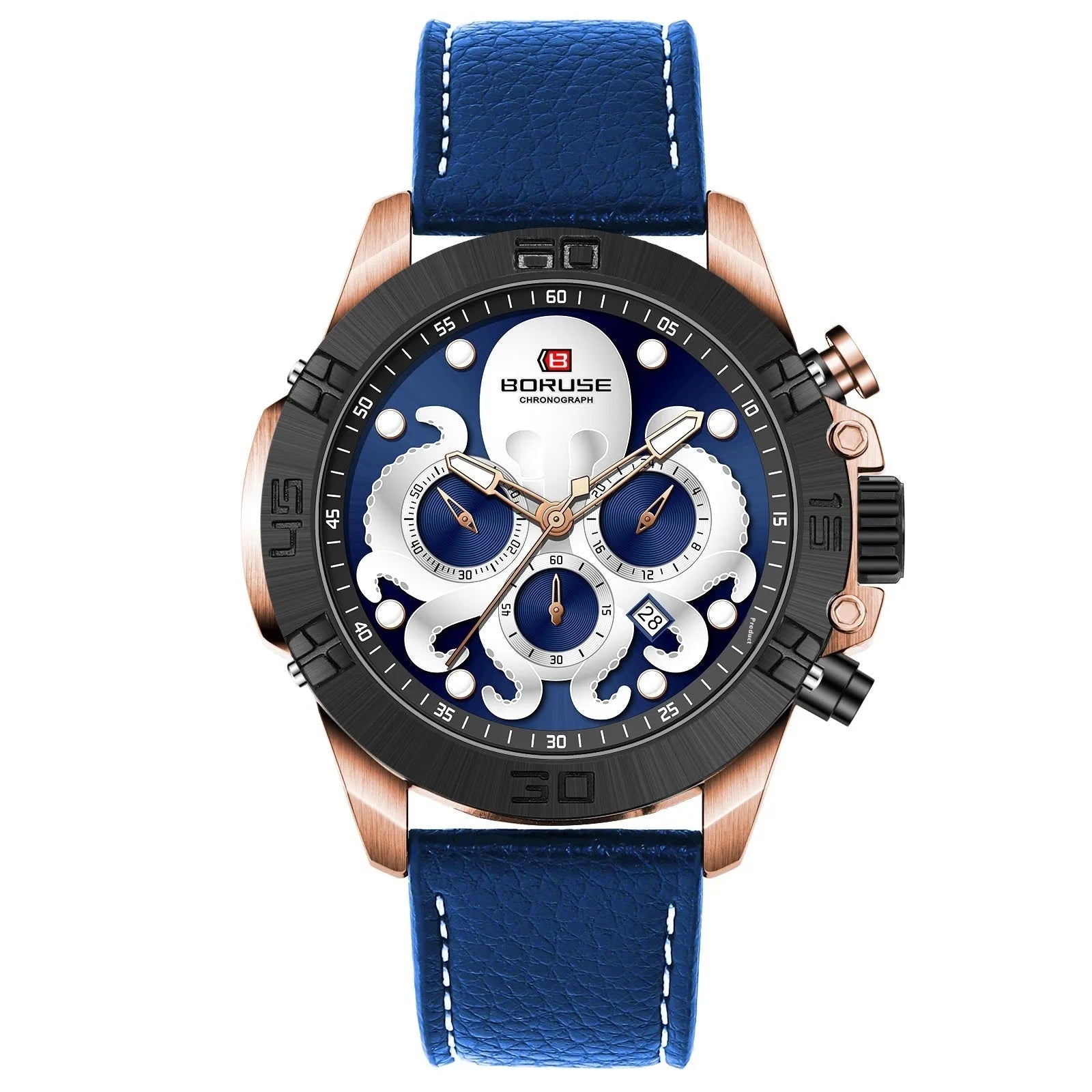 Octopus men's waterproof luminous quartz analogue watch in black or blue