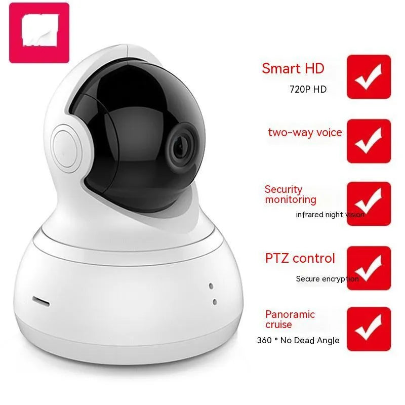 White HD night vision 360-degree surveillance wireless WiFi camera with wall mount for indoor home security monitoring