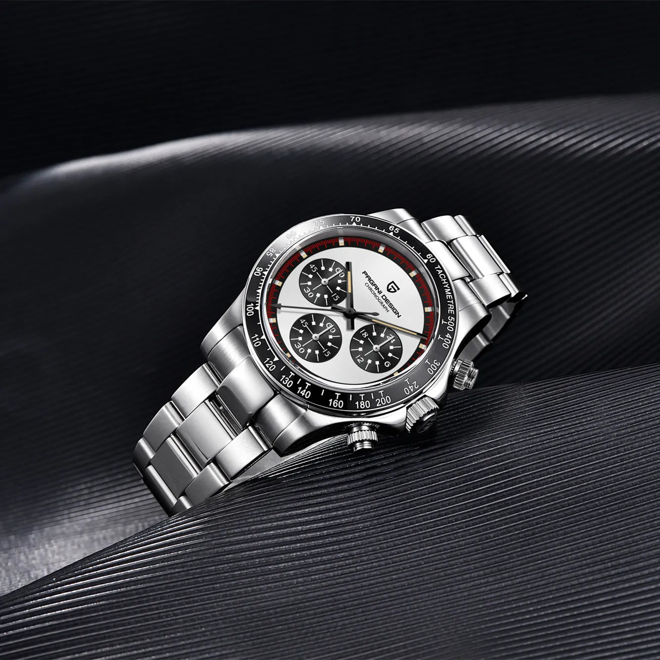 Berjani stainless steel chronograph watch with 40mm case and black or white dial